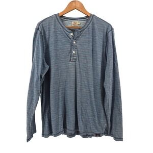 FAHERTY BRAND Mens Long Sleeve Striped Henley Shirt Blue Red Large